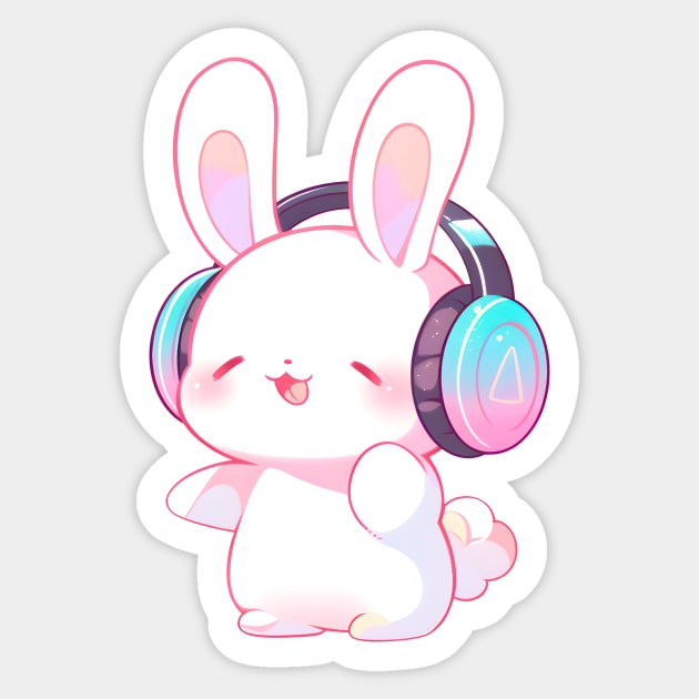 Bunny With Headphones Sticker by H3ll Studio